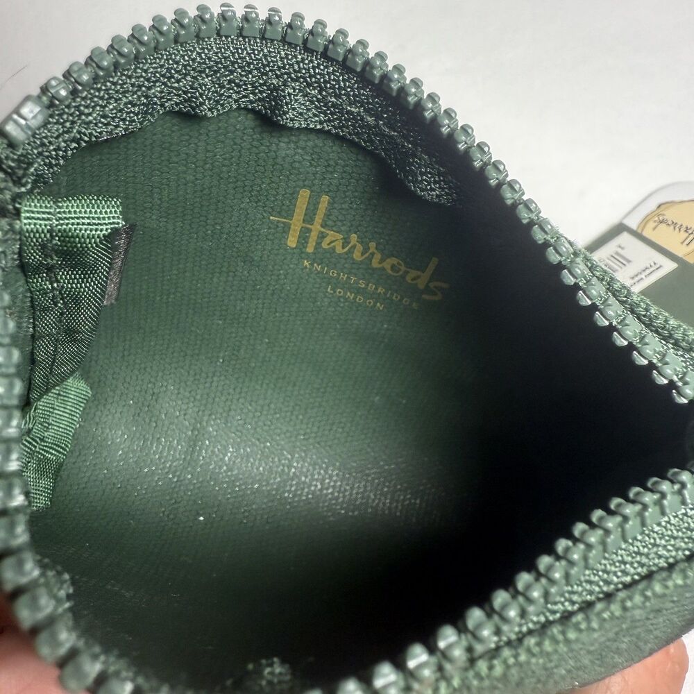 Harrods Teddy Bear Coin Purse Green Canvas Zip Mini Logo Pouch NWT - Picture 5 of 6